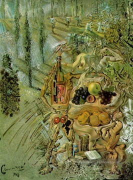  été - Dionysos crachant l’image complète de Cadaqués sur la pointe de la langue d’une femme gaudinienne à trois étages surréalisme
